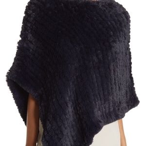 La Fiorentino Faux Fur Knitted Poncho Navy Blue (One Size)